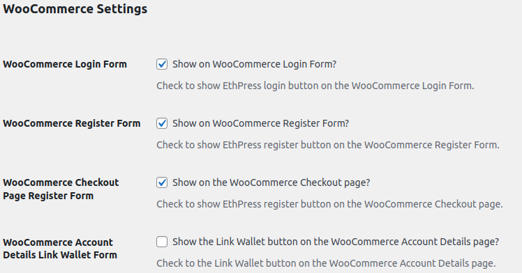 WooCommerce Login Form display settings.