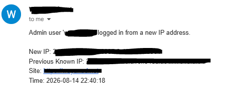 Admin IP Access Alert: Security email intimation received when an administrator accesses the dashboard from a new IP address.