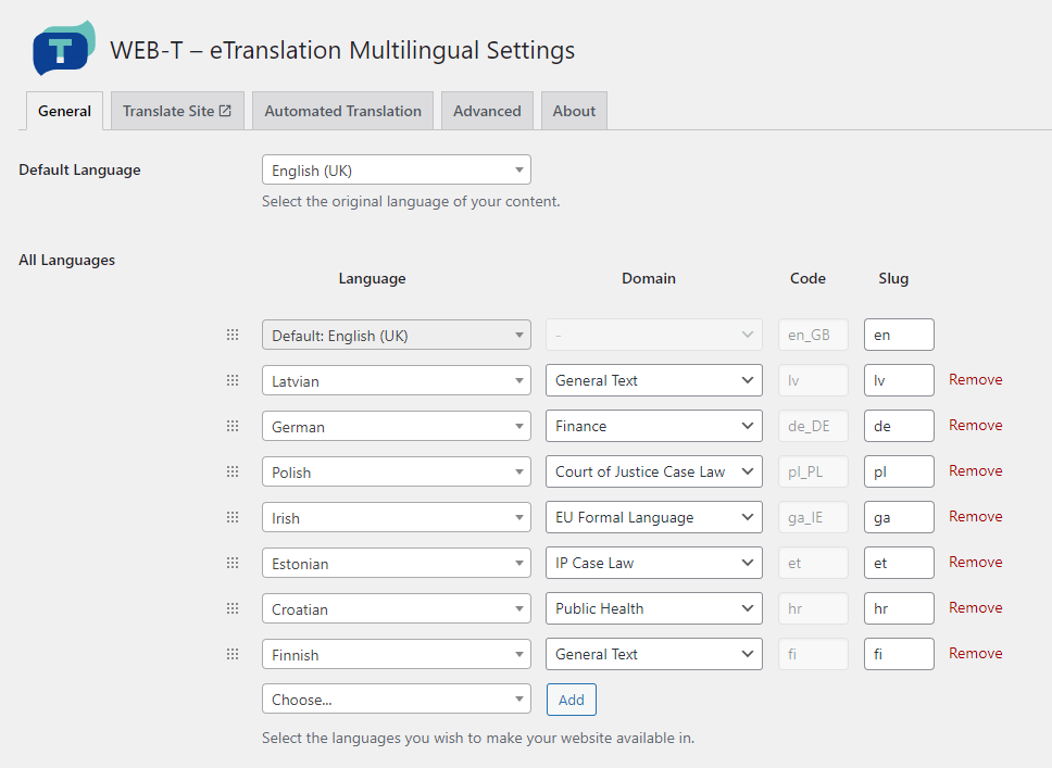 WEB-T – eTranslation Multilingual