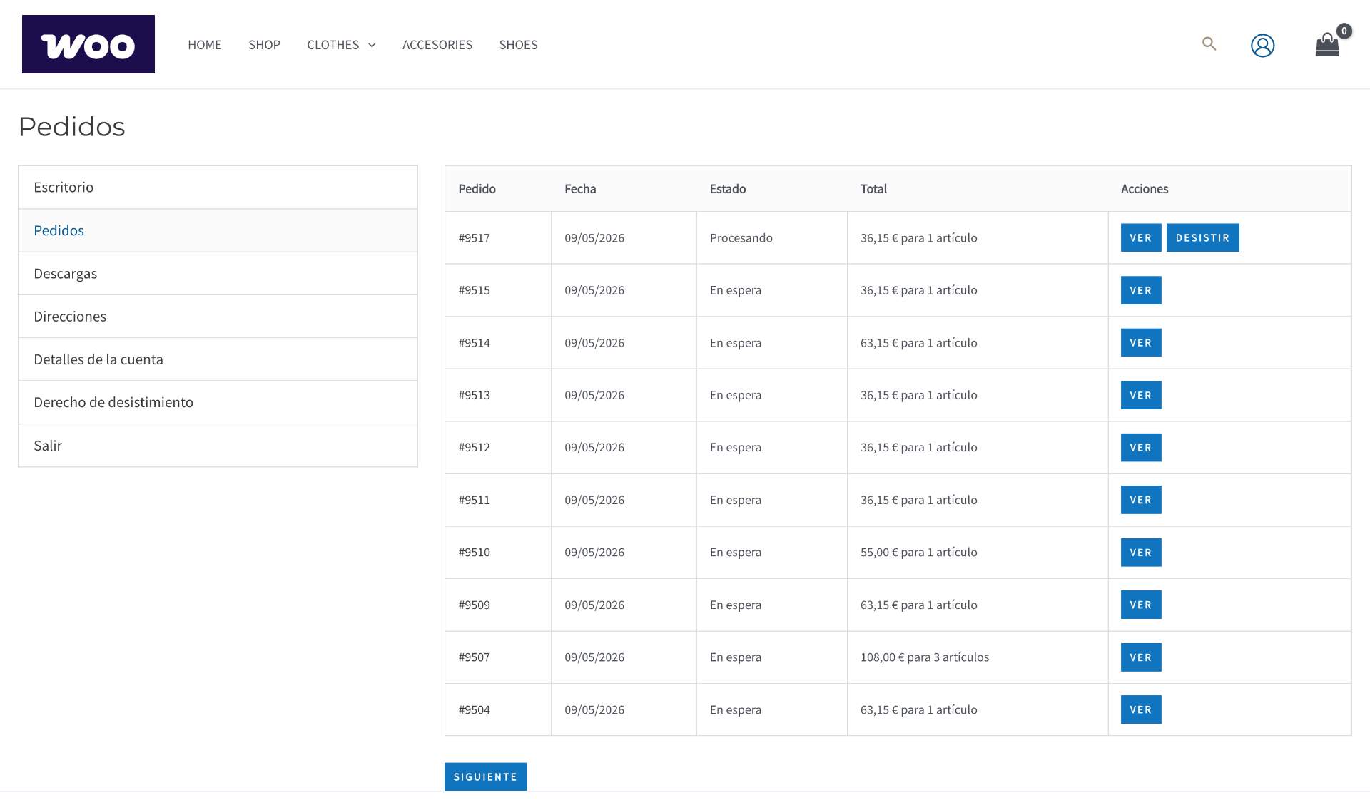 WooCommerce My Account integration with per-order Withdraw button.