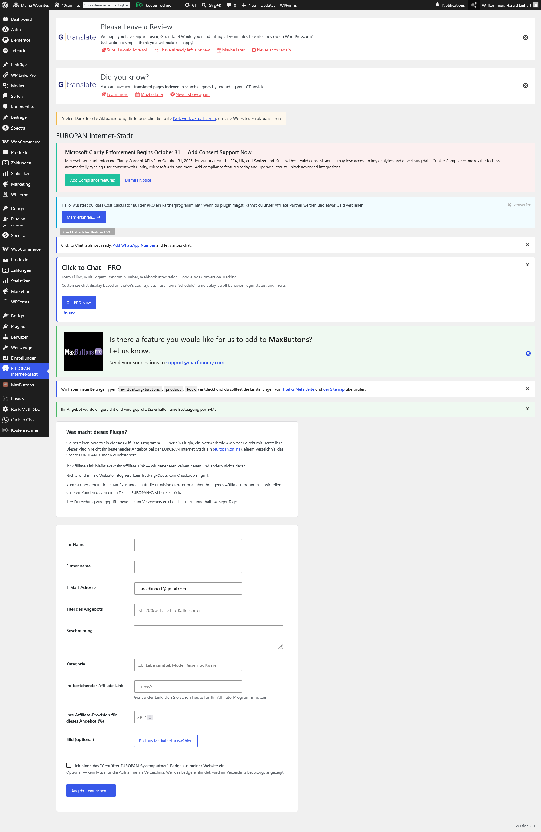 The submission form in the WordPress admin area.