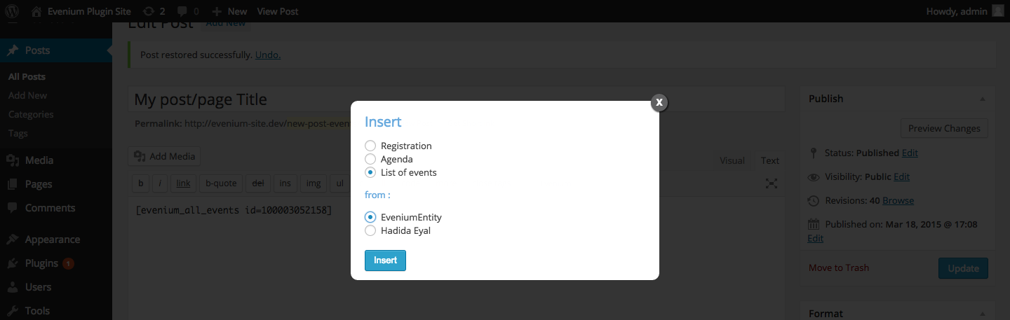 Adding the list of events