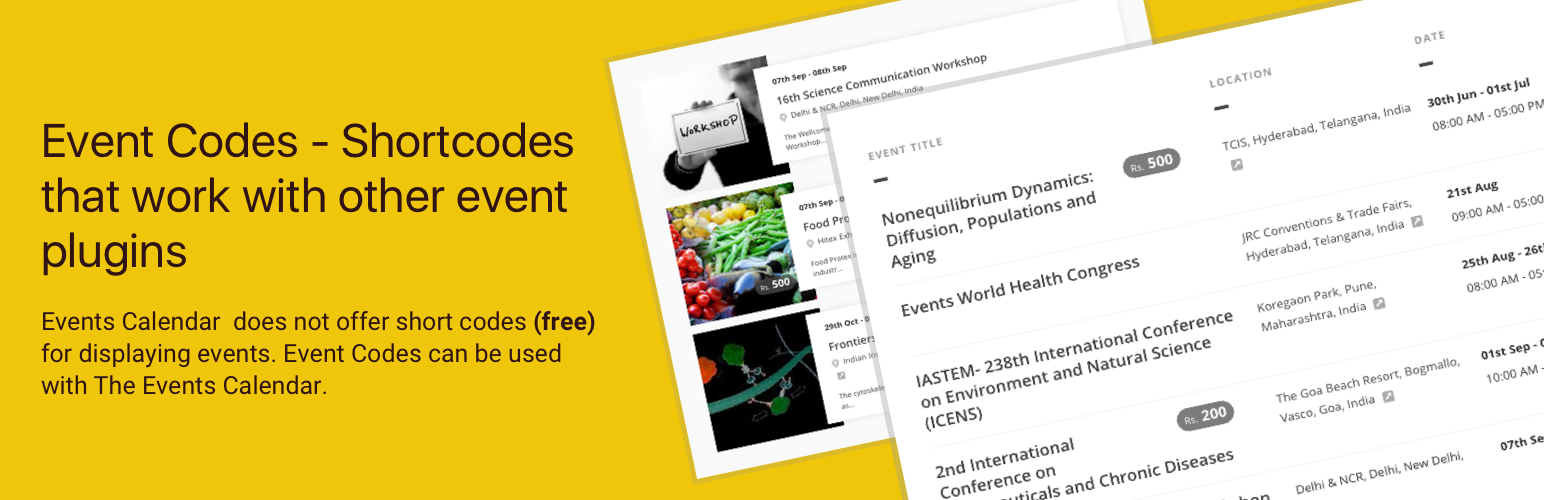 Event Codes – Shortcodes that work with other event plugins