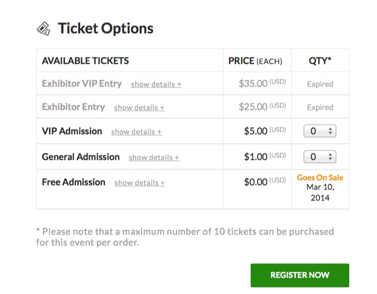 Multiple Ticket and Pricing Options