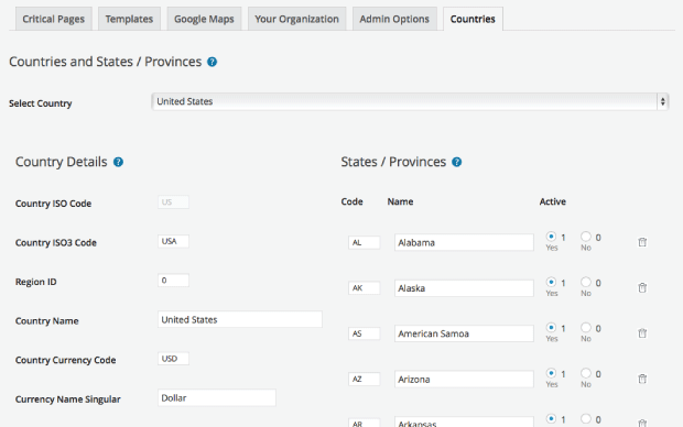 Customizable Country Settings