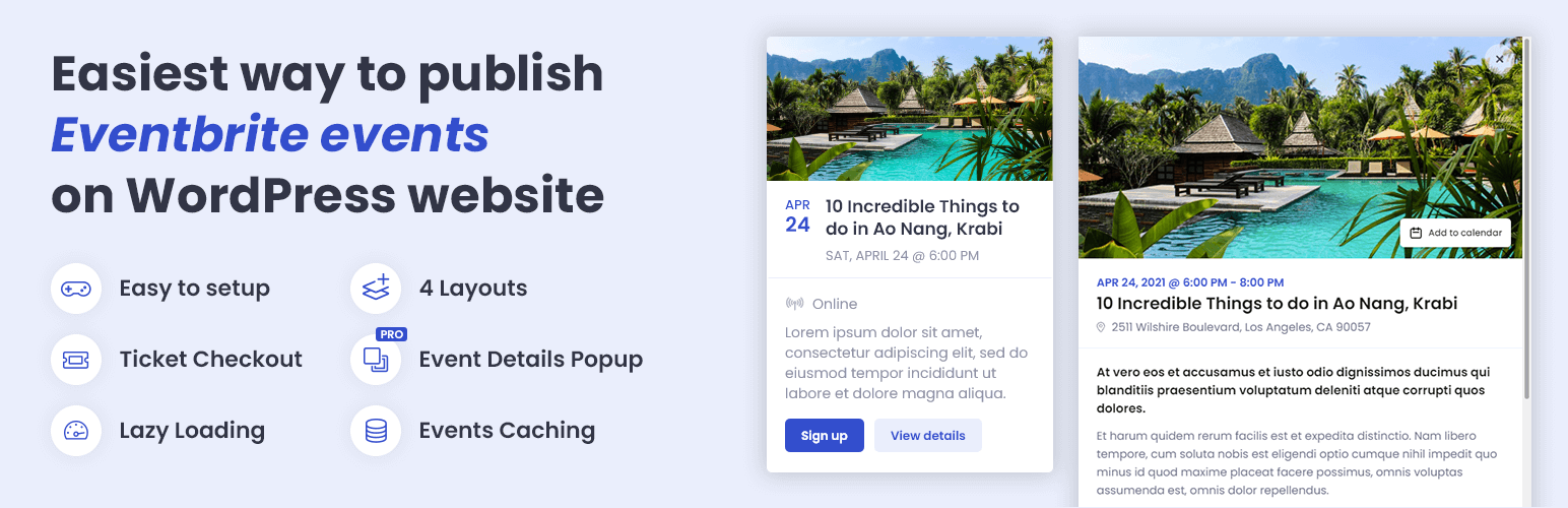 WordPress 外掛 Show Eventbrite Events – Event Feed for Eventbrite 的封面圖片。
