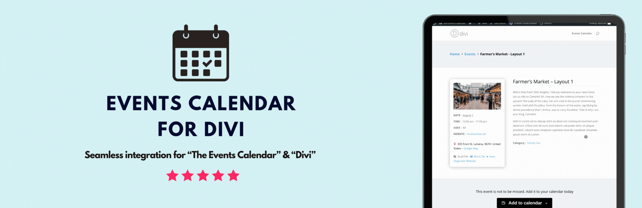 Events Calendar For Divi