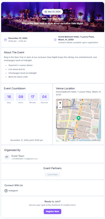 Event Details Page - Clean display of event information