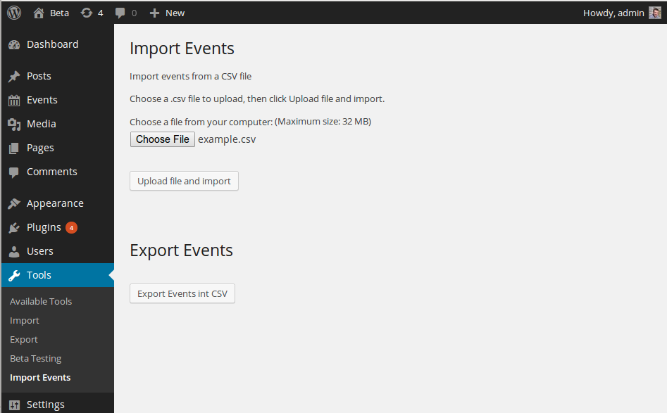 At <em>Tools > Import Events</em> select a file to import.