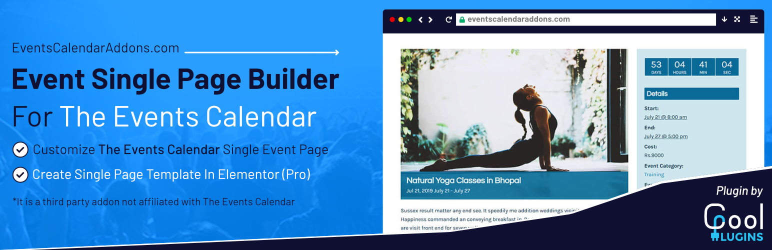 WordPress 外掛 Event Single Page Builder For The Event Calendar 的封面圖片。