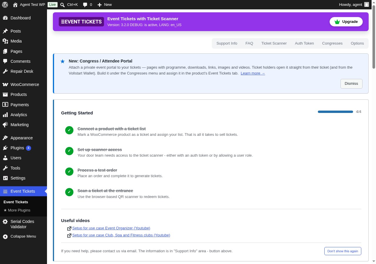 Event Tickets Dashboard — Manage ticket lists, sold tickets, and everything else from one place in your WordPress admin.