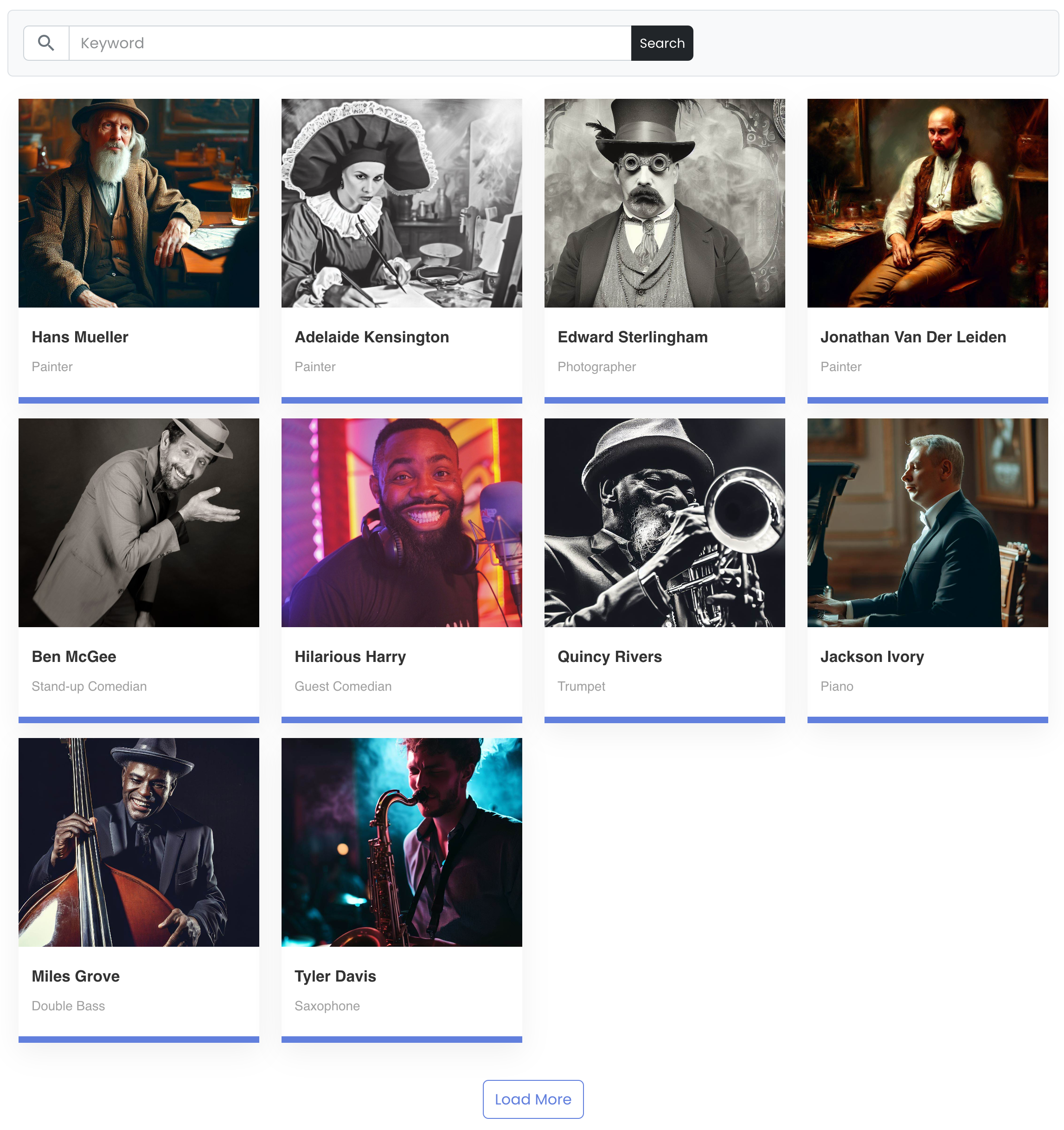 Performers Directory (Grid View) - Frontend