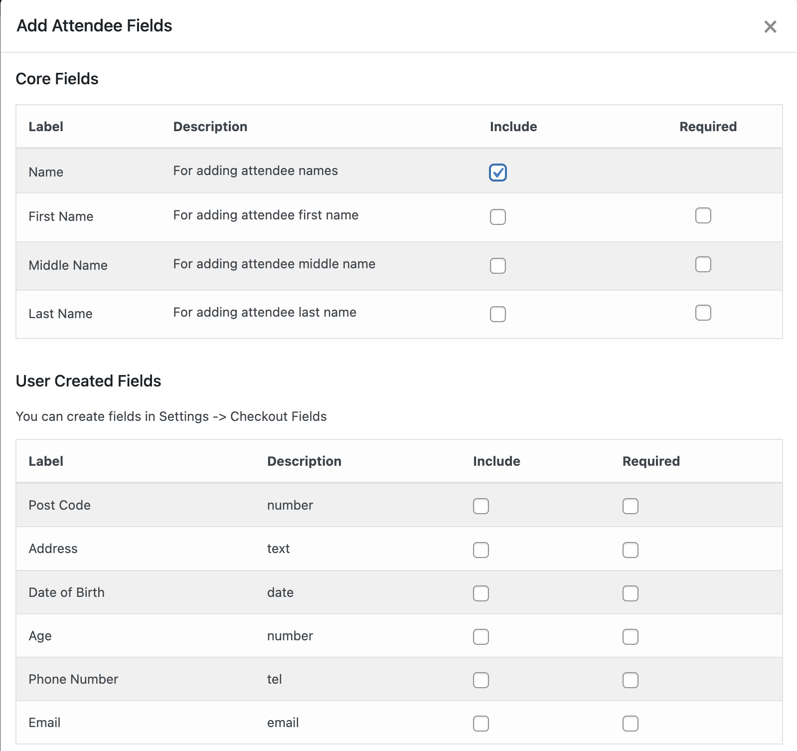 Adding Checkout Fields to and Event - Dashboard