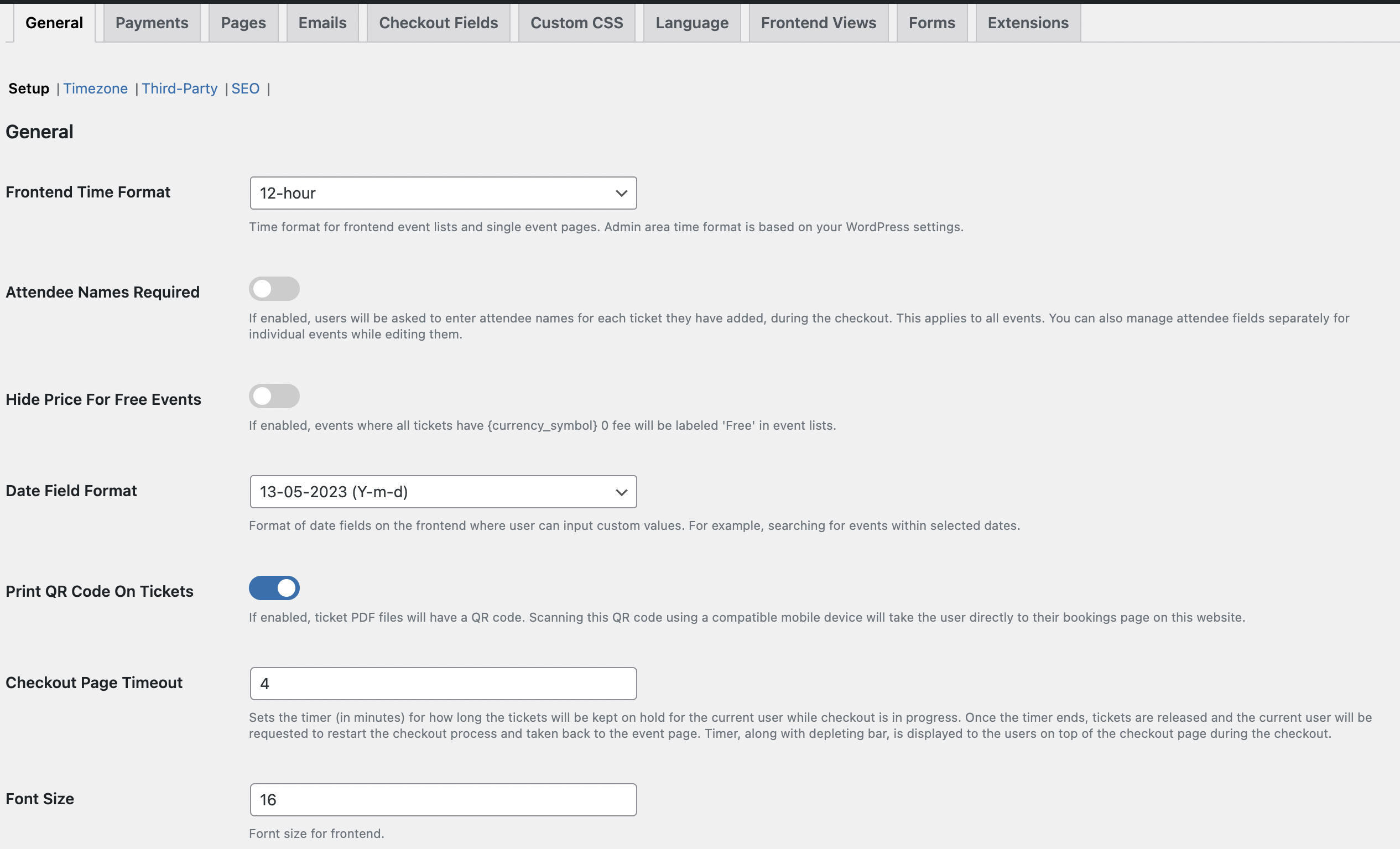 General Settings - Dashboard