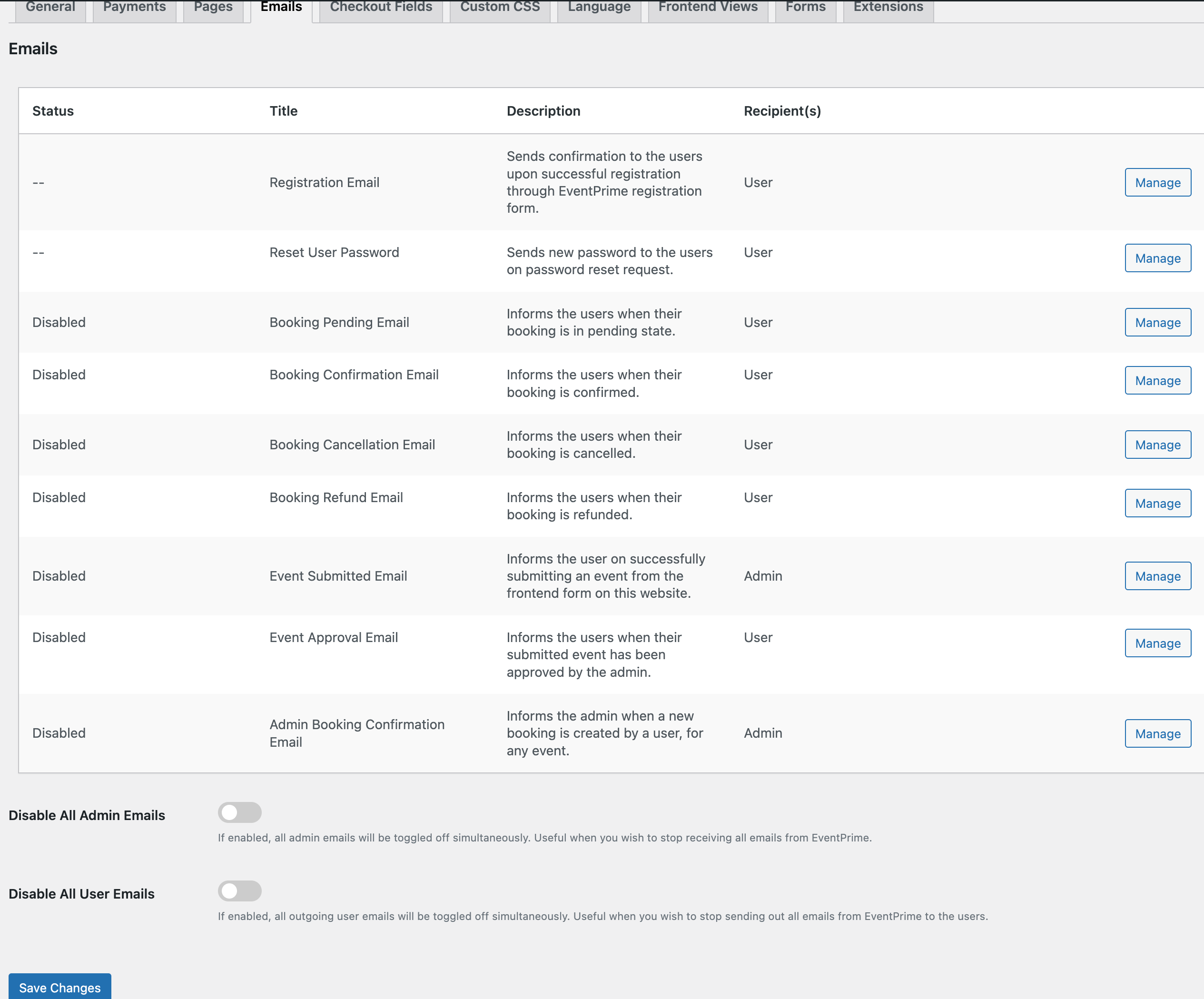 Email Settings - Dashboard