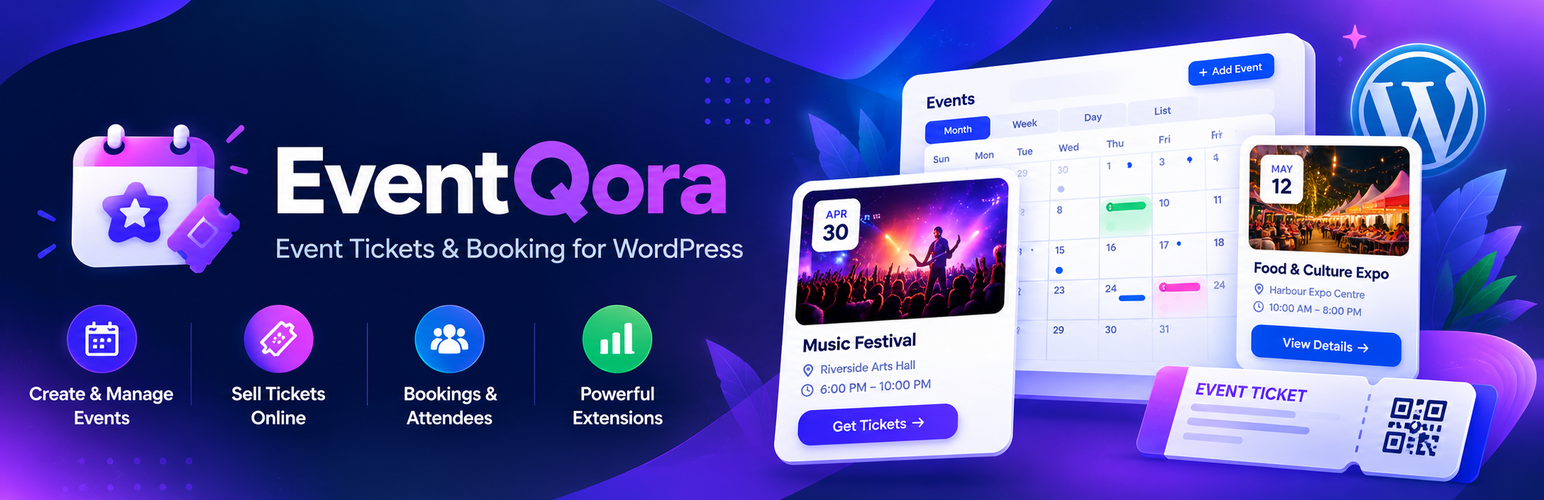 WordPress 外掛 EventQora – Events, Tickets & Bookings 的封面圖片