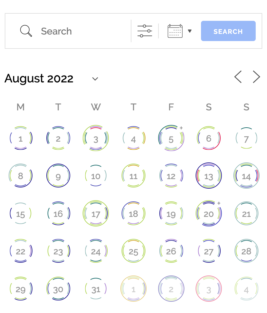 Responsivve way for mini-calendar to intuitively show dates with many events within a quick glance.