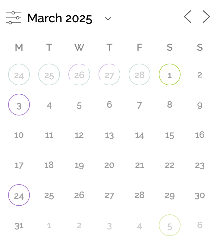 Easily skip to the future with our new calendar navigation and search filters.