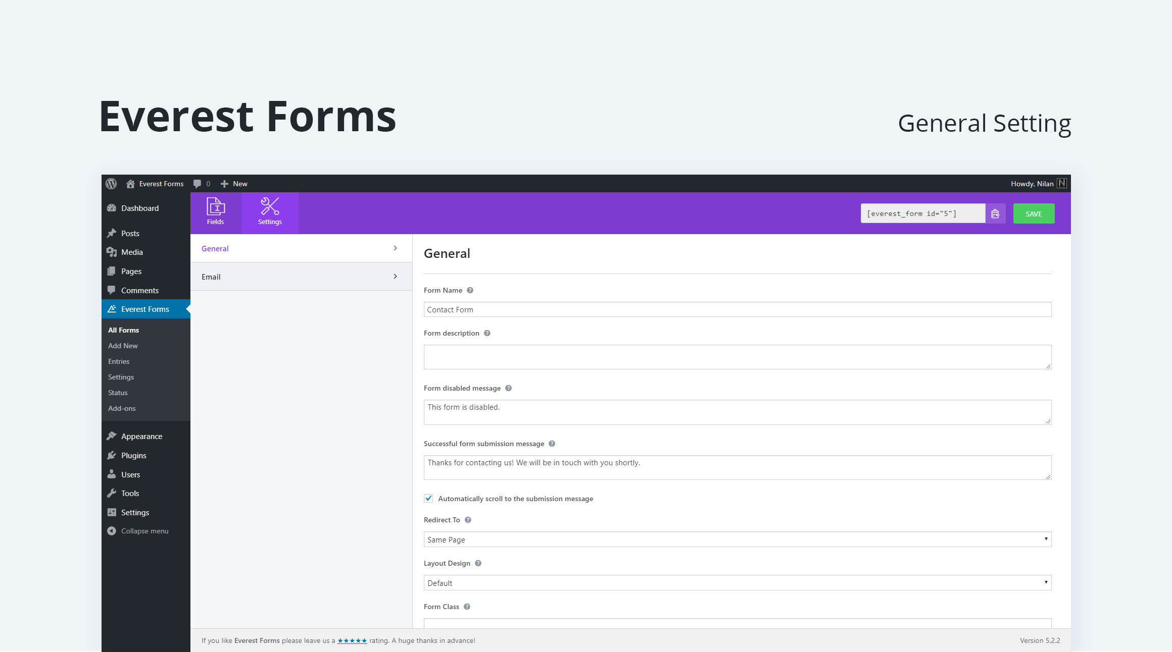 Everest Forms – Contact Form, Quiz, Survey, Newsletter & Payment Form Builder for WordPress