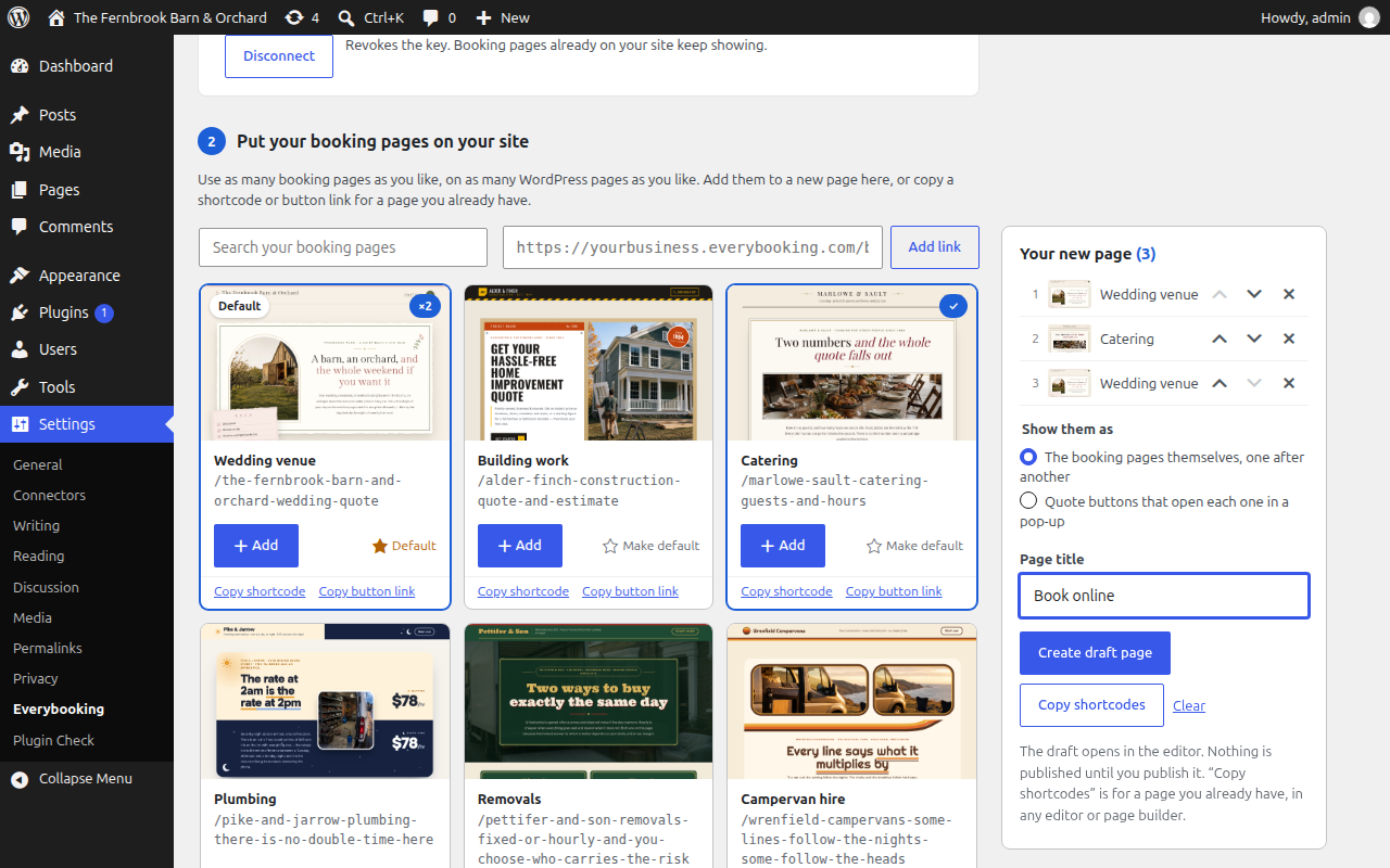 Your booking pages with pictures: add any of them, as many times as you like, to a new page.