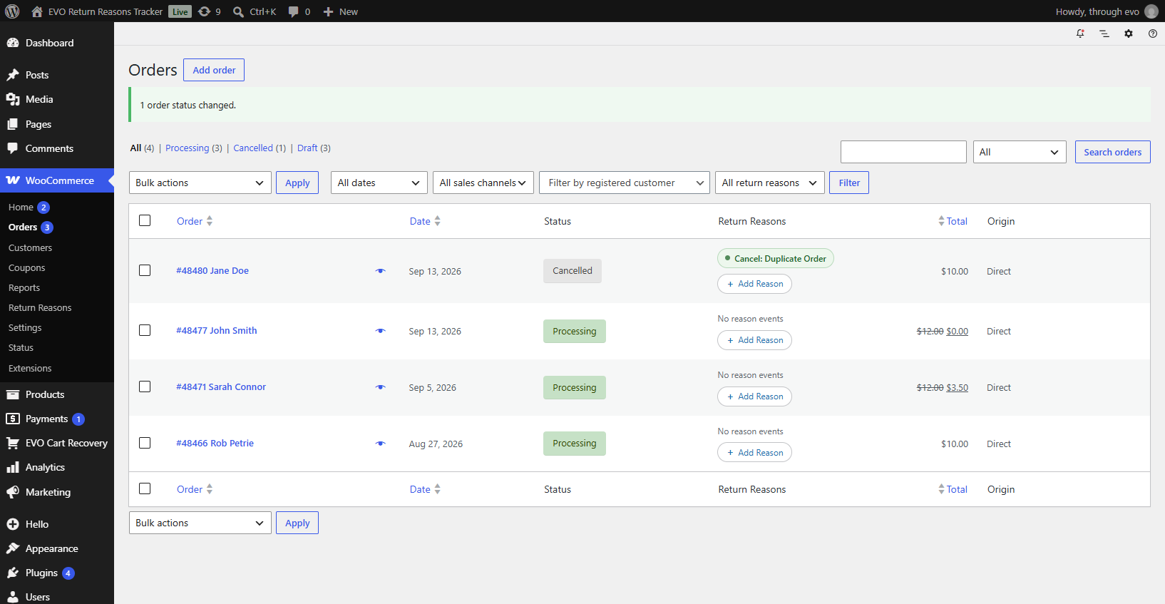 View an assigned cancellation reason directly in the Orders list.