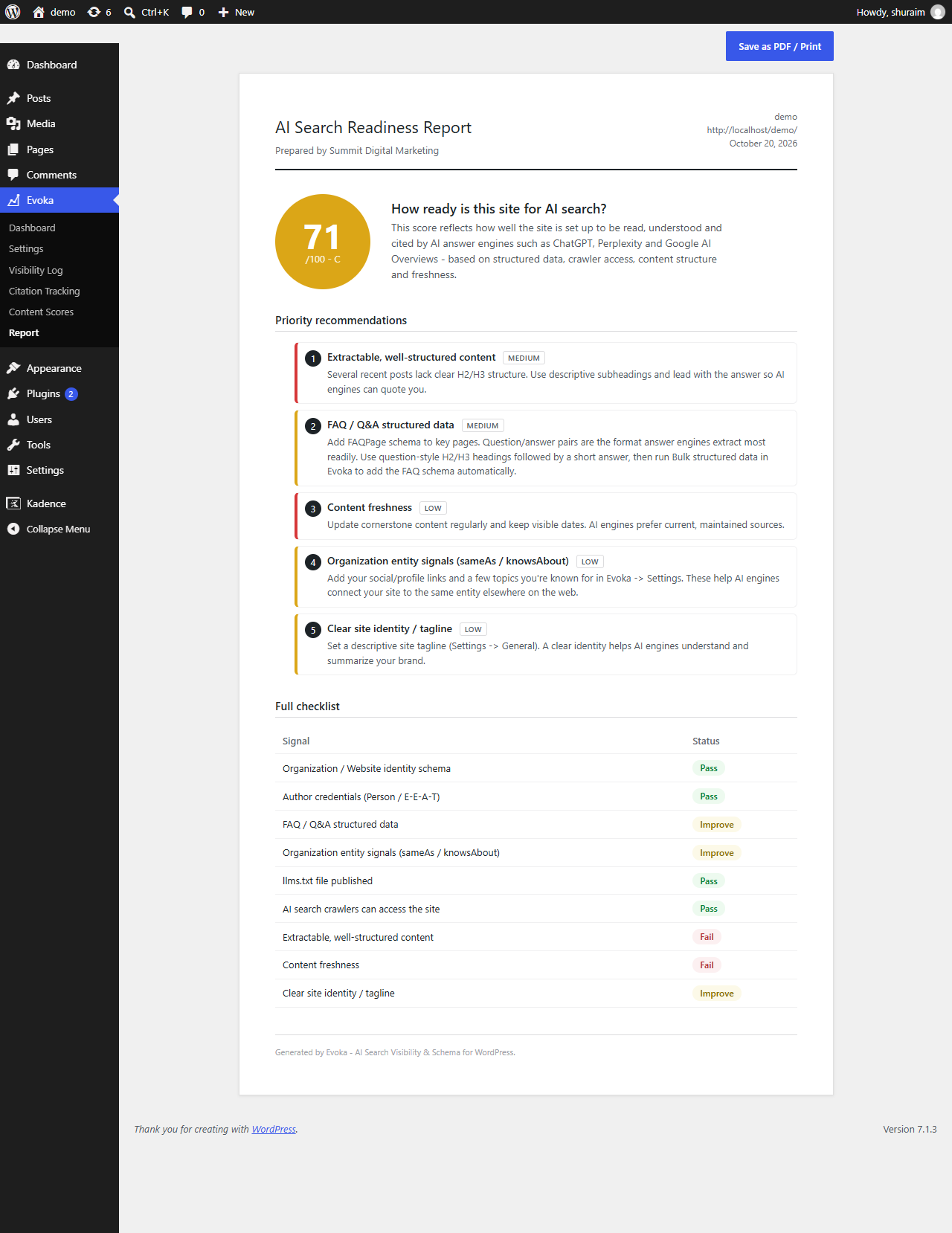 The client-ready report, saved as a PDF.