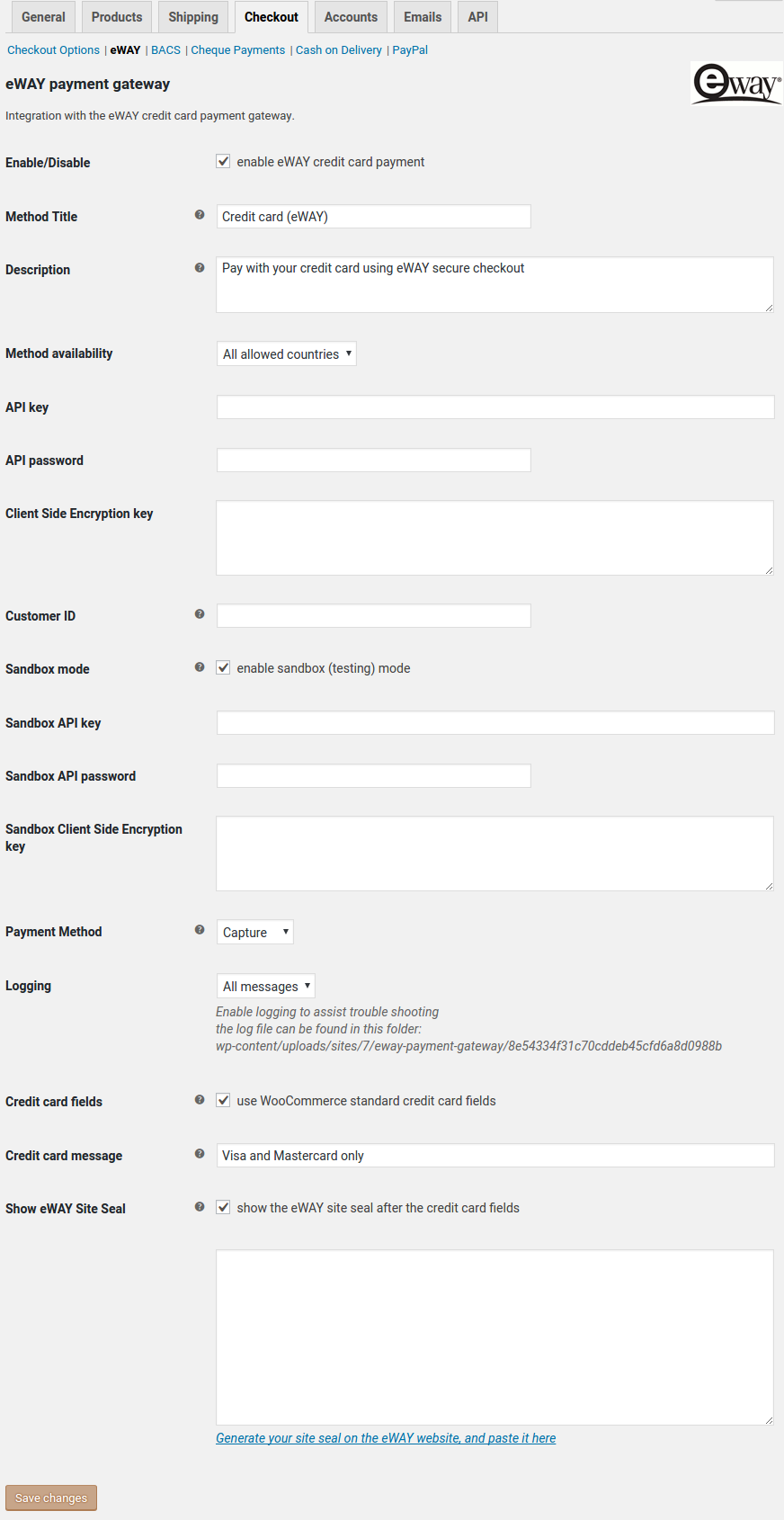 WooCommerce payments settings