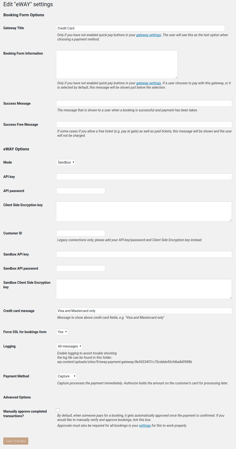 Events Manager payments settings