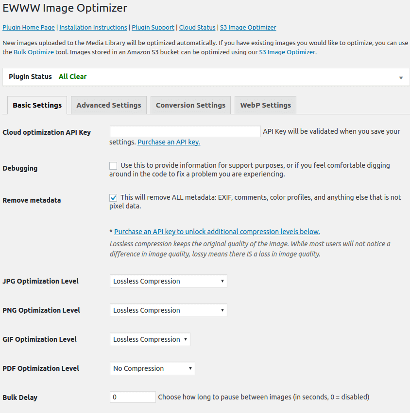 Plugin settings page.