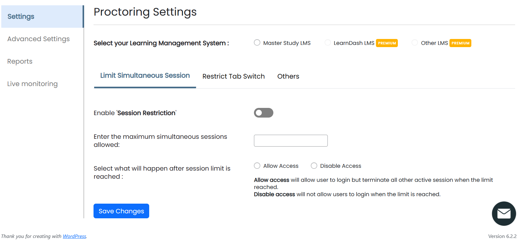 Setting dashboard