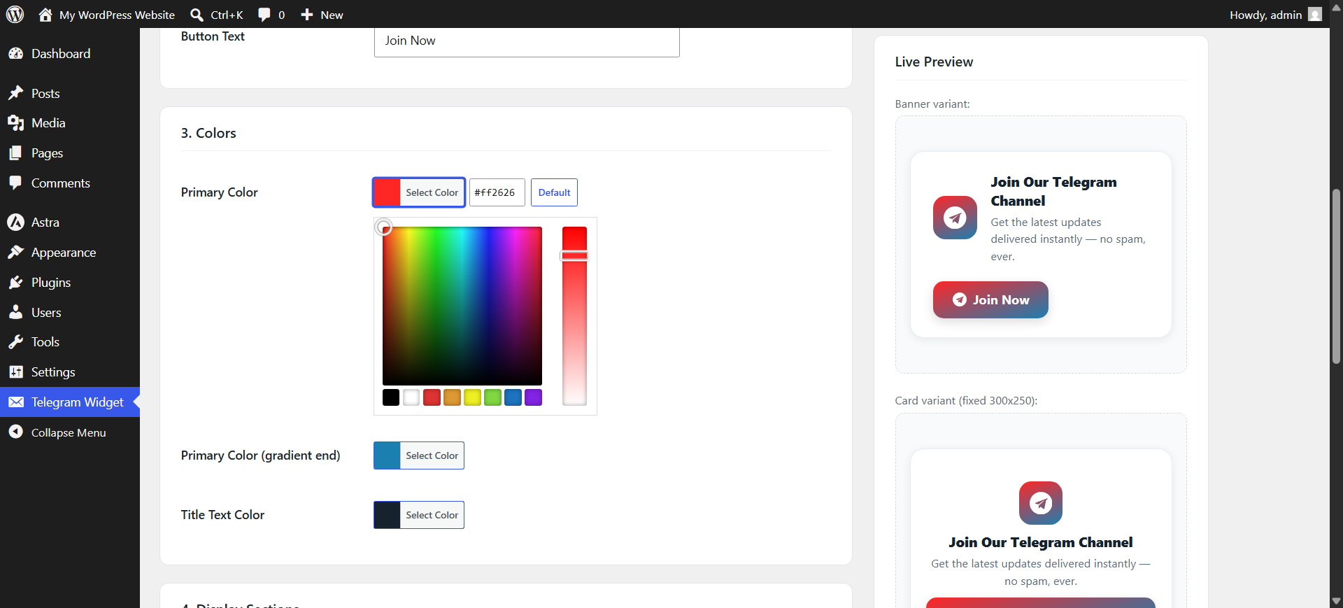 Banner widget color options.