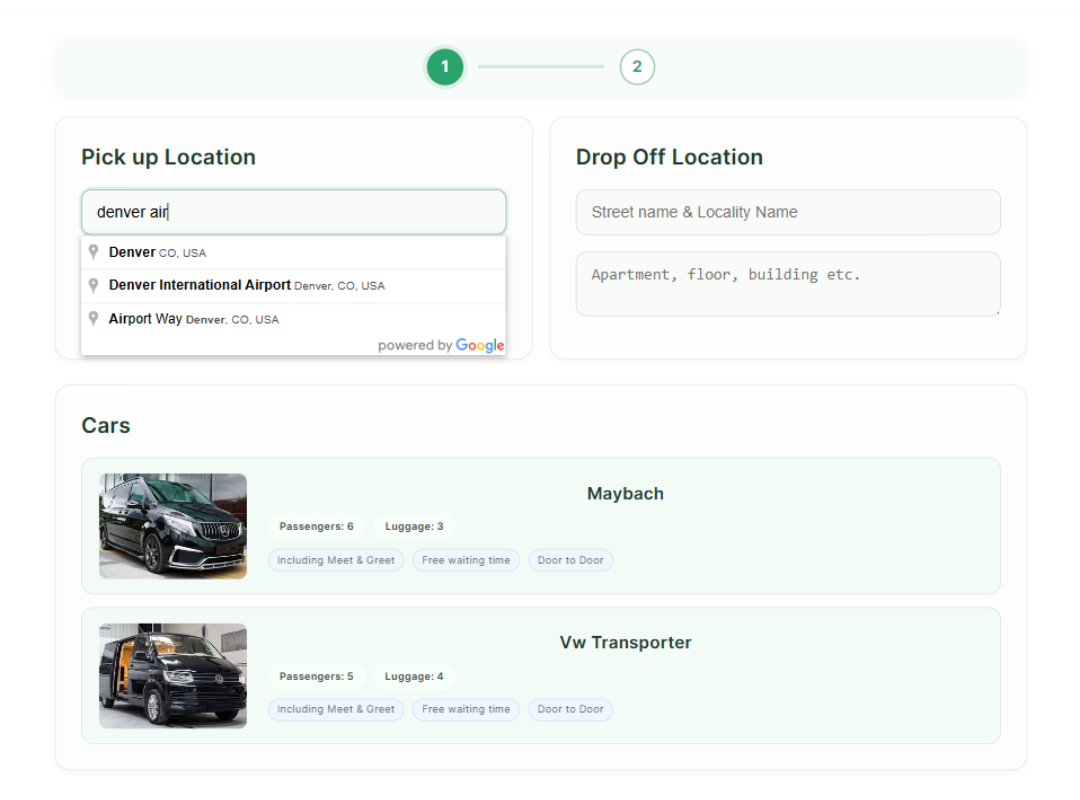 Booking form with Google Maps integration