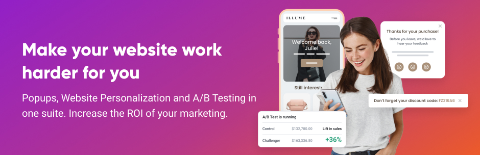Popups, Website Personalization, A/B testing for WordPress — Email & SMS popups, Exit intent & more