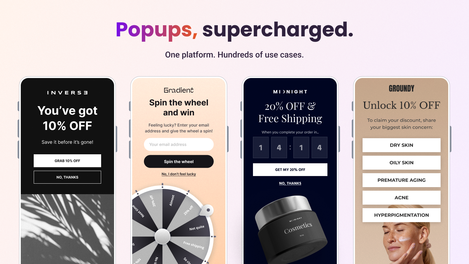 Popups supercharged: Stunning templates for email, SMS, discount popups, product recommendation etc.