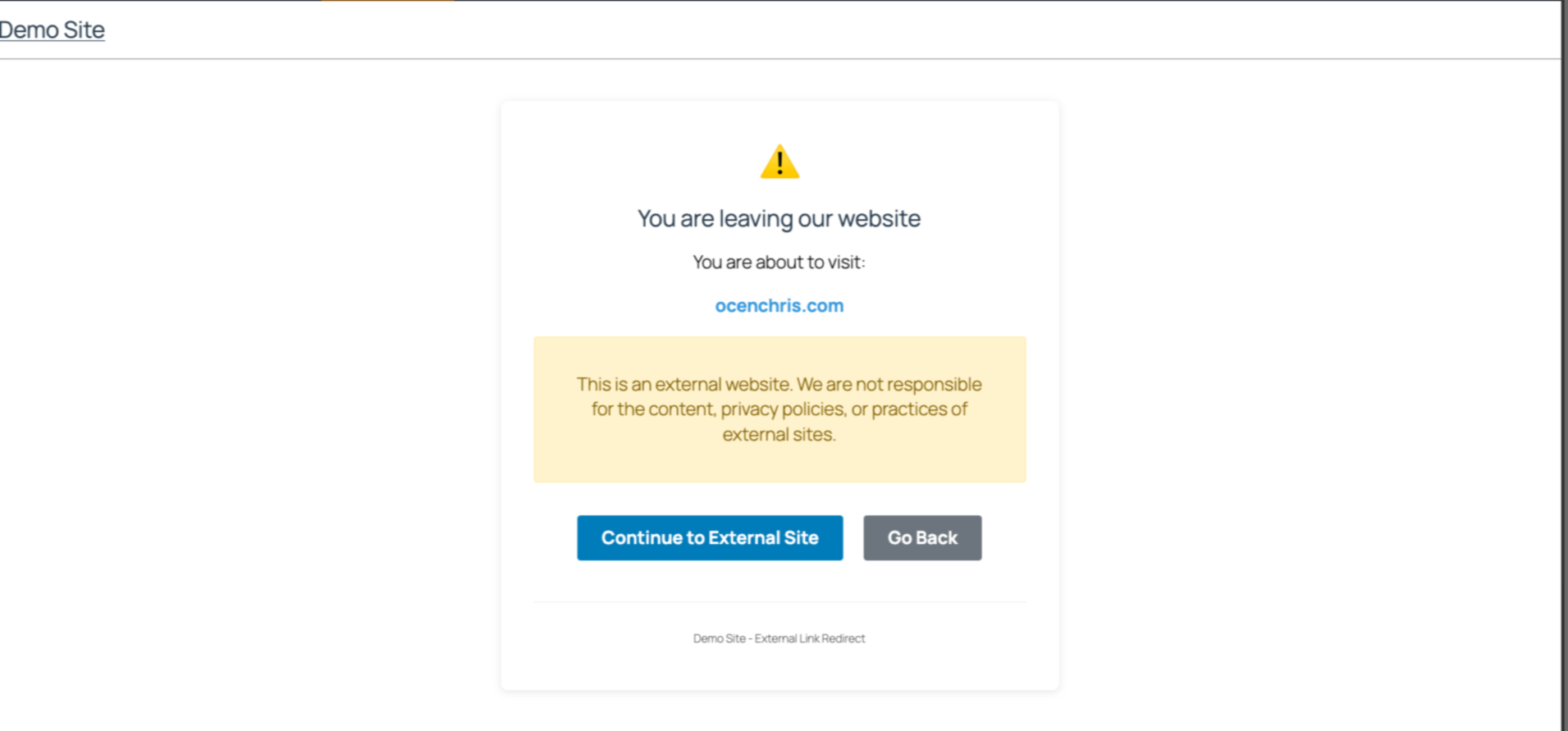 The intent page that is displayed before a user goes to another website.