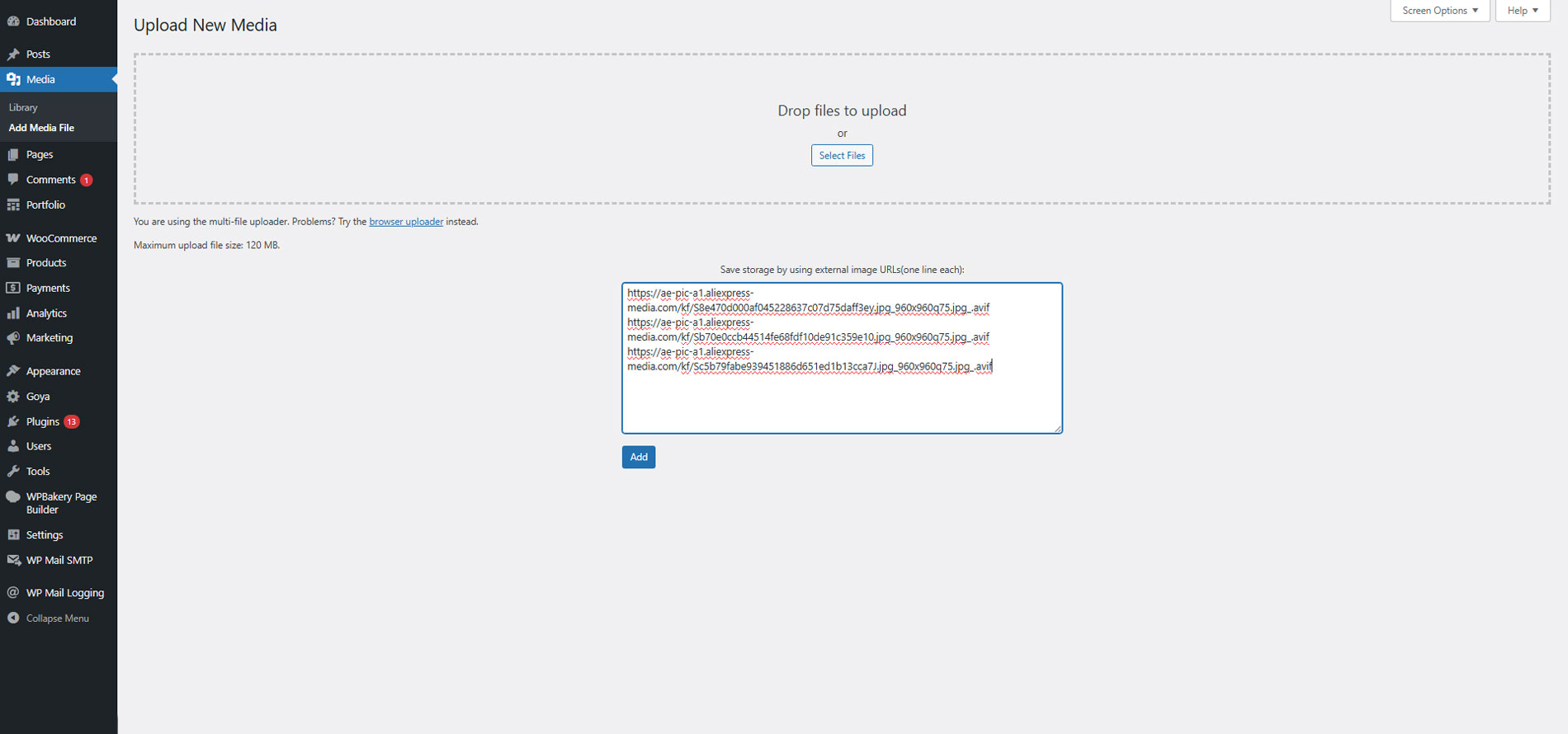 Add image using external link in add media page
