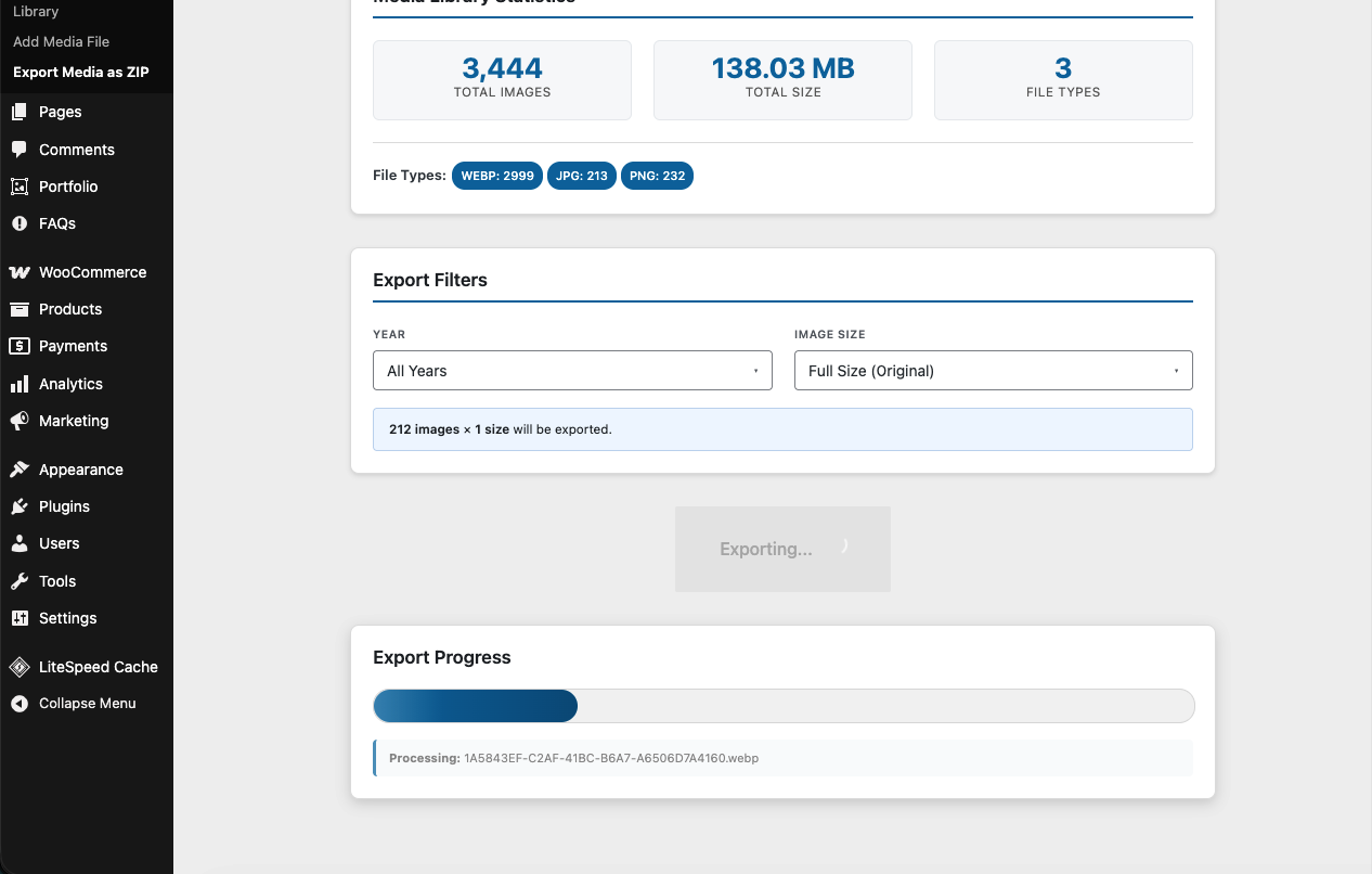 Real-time progress bar during export