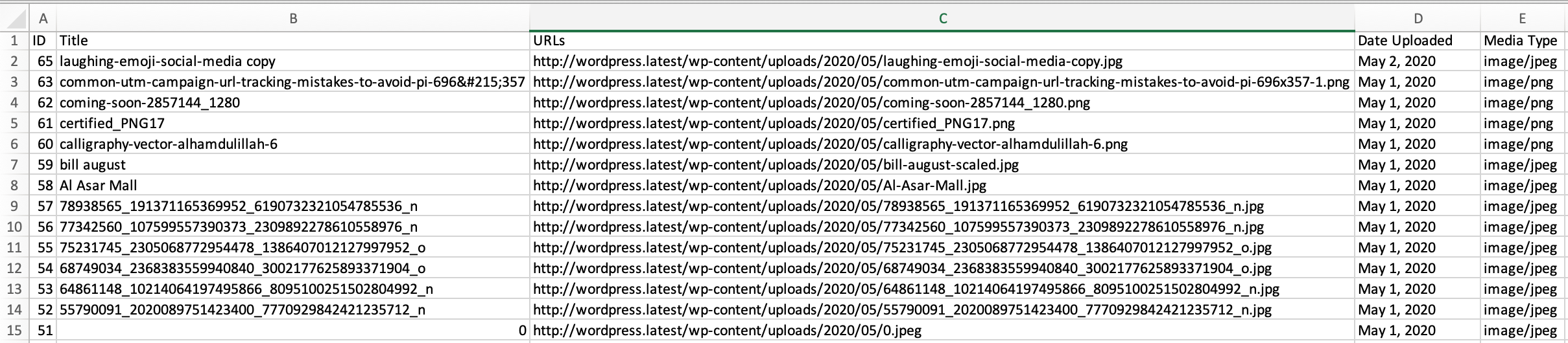 Exported data to a CSV file