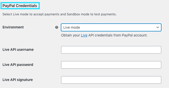 PayPal Express Button-Input API Credentials