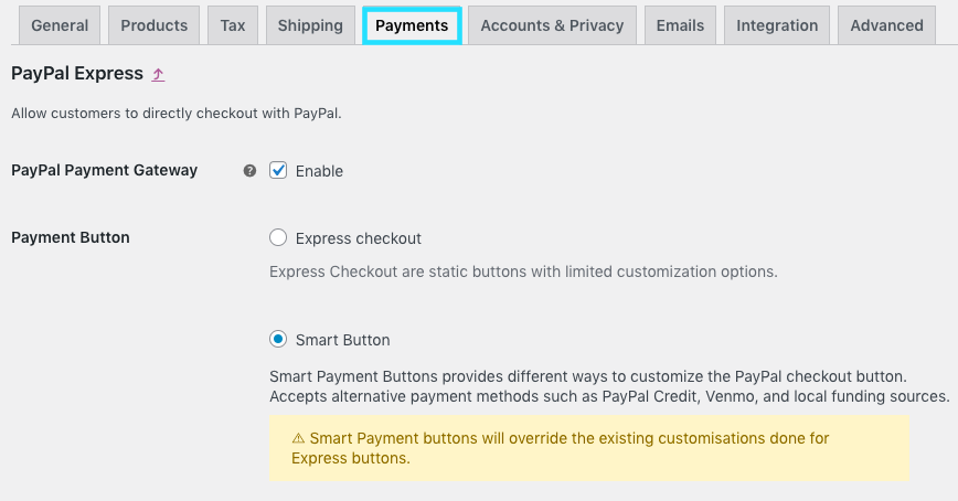 PayPal Express Payment Gateway for WooCommerce-Choose payment method