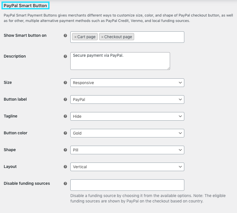 PayPal Smart Button-Settings