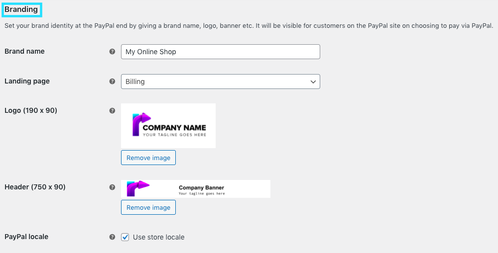 PayPal payment gateway-Branding settings