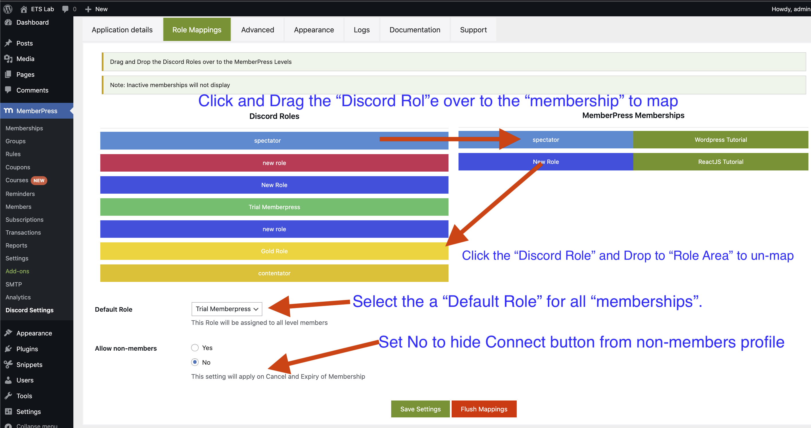 Map Discord roles and MemberPress levels.