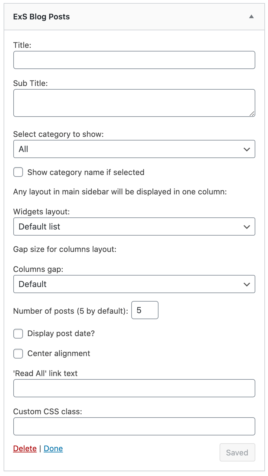 Blog posts widget options