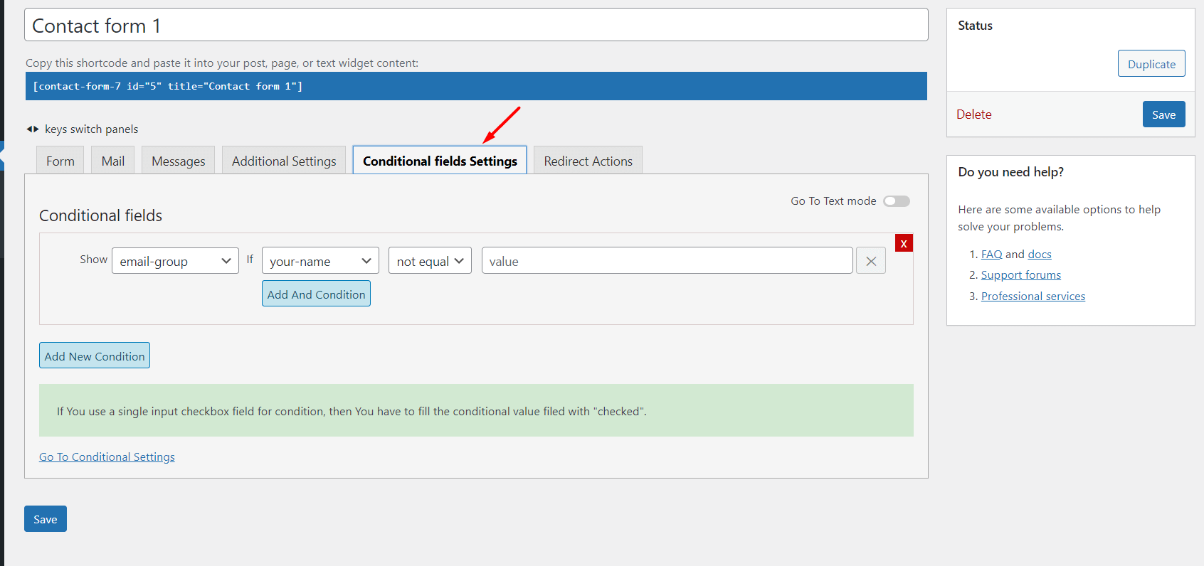 Conditional fields settings in field mode