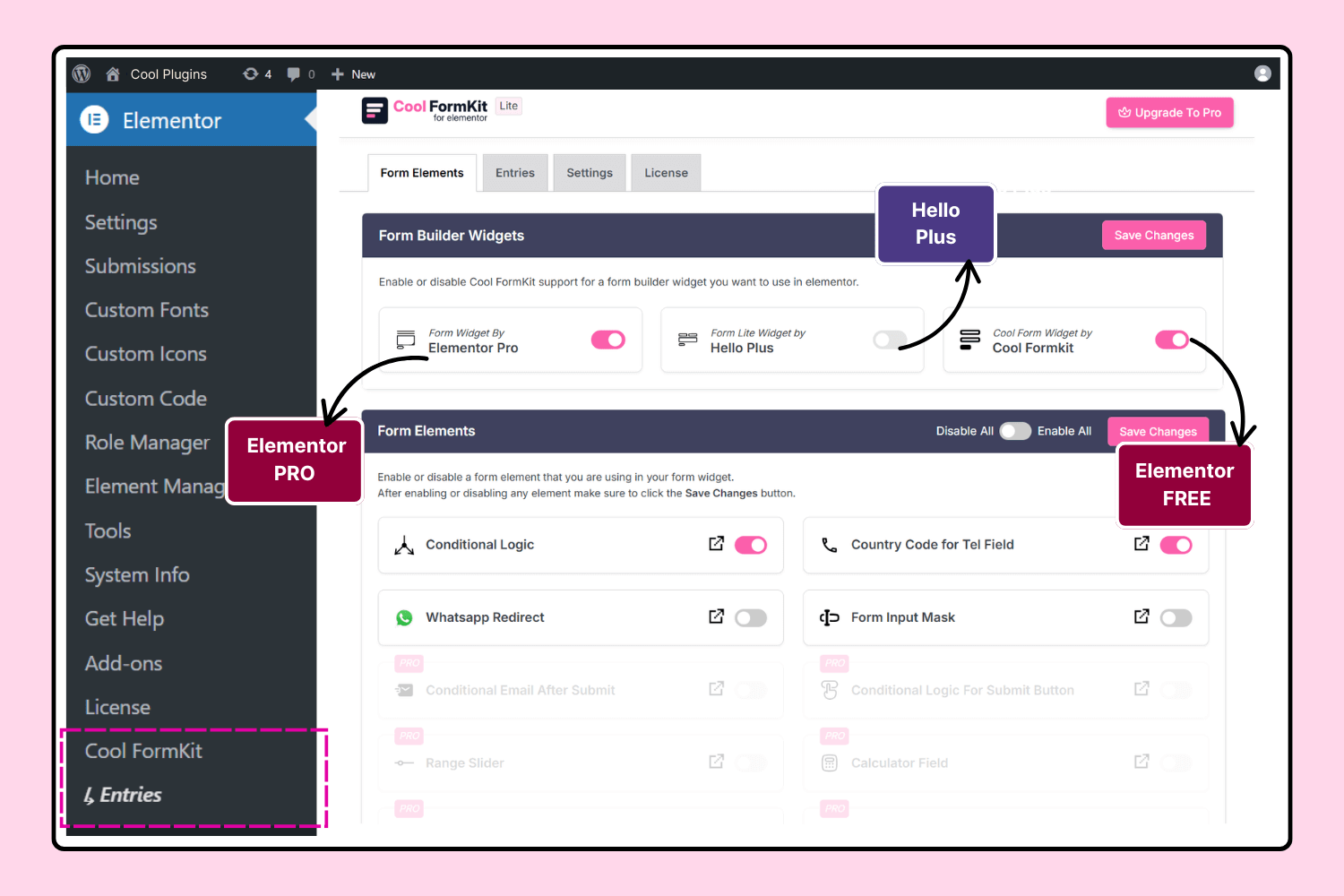 Use Cool FormKit with Elementor Free, Pro, or Hello Plus