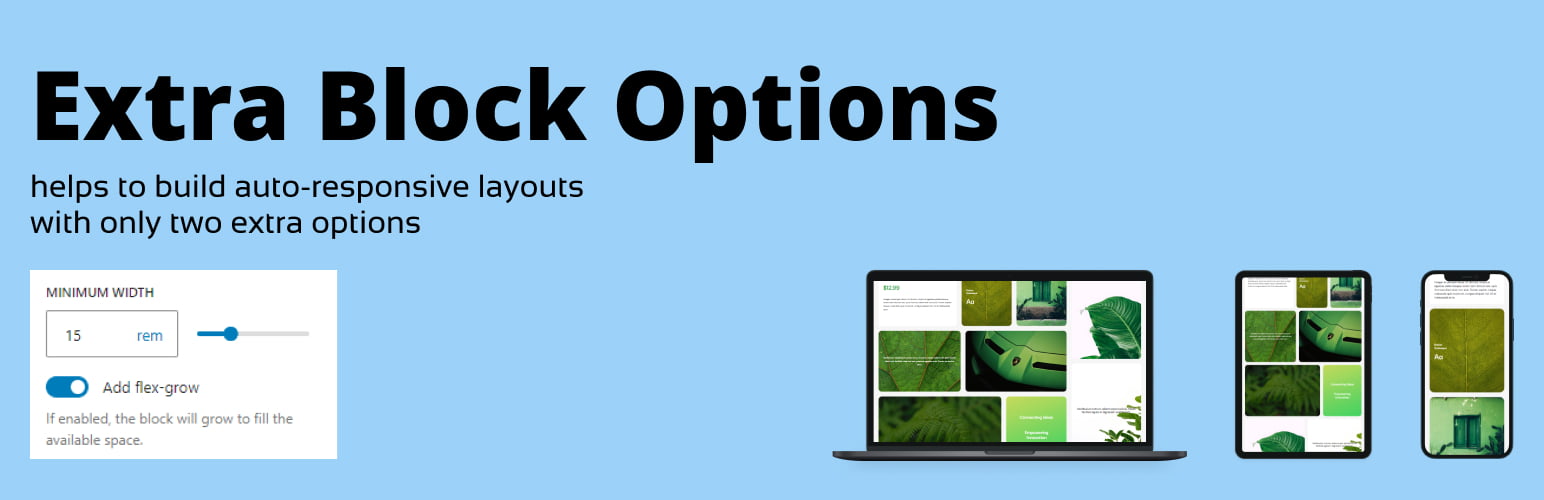 WordPress 外掛 Extra Block Options 的封面圖片。