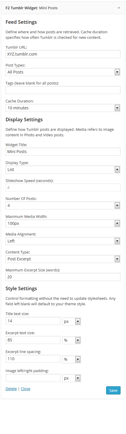 Widget configuration