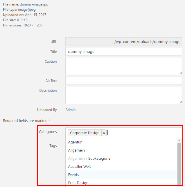 Hierarchical dropdown menu for taxonomies assignment