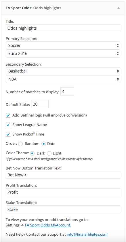 Widget configuration